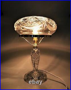 Antique Art Deco 1920s Large Cut Glass Table Lamp with'Mushroom' Shade