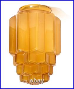 Antique Art Deco 9 Amber Glass Skyscraper Pendant or Ceiling Lamp Shade Globe