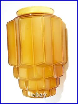 Antique Art Deco 9 Amber Glass Skyscraper Pendant or Ceiling Lamp Shade Globe