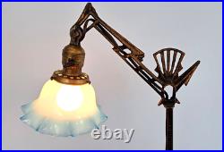 Antique Art Deco Bridge Arm Floor Lamp with Female Form Choose 1 of 3 Shades