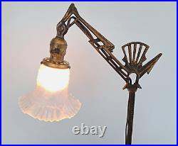 Antique Art Deco Bridge Arm Floor Lamp with Female Form Choose 1 of 3 Shades