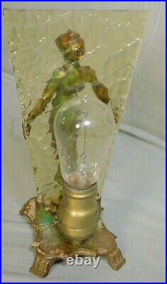 Antique Art Deco Cast Iron Nude Female Statue Figural Lamp 1925 Vintage PAINT