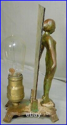 Antique Art Deco Cast Iron Nude Female Statue Figural Lamp 1925 Vintage PAINT