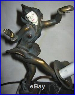 Antique Art Deco Gerdago Lady Pixie Dancing Girl Statue Sculpture Glass Shade Us