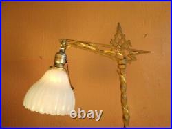 Antique Art Deco Iron Floor Lamp with antique glass Shade & New Wiring
