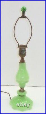 Antique Art Deco Jadeite 20 Tall Green Glass Lamp With Marble Finial