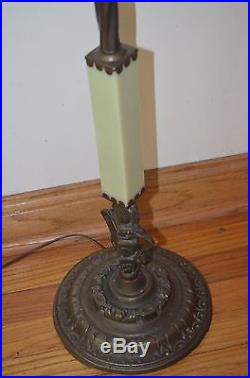 Antique Art Deco Jadeite Glass Cast Iron Bronze Art Floor Lamp