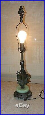 Antique Art Deco Jadeite Glass Cast Iron Table Lamp