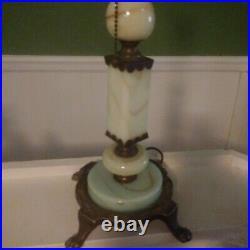 Antique Art Deco Jadeite Slag Vaseline Table Lamp All Original