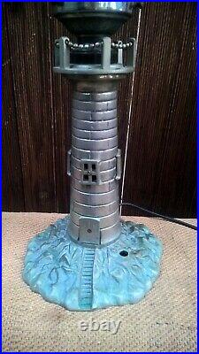 Antique Art Deco Lighthouse Table Lamp Desk Light With Marbled Glass Shade