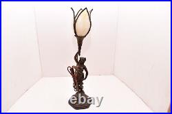 Antique Art Deco Nouveau Nude Figural Lady Lamp W Slag Glass Tulip Shade