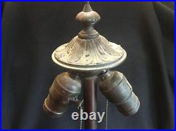 Antique Art Deco Nouveau Stained Slag Glass Overlay Lamp Bradley & Hubbard