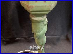 Antique Art Deco Nude Lady Lamp Mica Egyptian Revival Shade Frankart Green