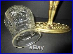 Antique Art Deco Numbered Lady Figural Lamp With Vintage Unique Glass Shade