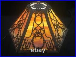 Antique Art Deco Slag Stained Glass Panel Lamp Shade Only Neoclassical Style