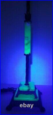 Antique Art Deco Vaseline Uranium Jadeite Houze Glass Floor Lamp Claw Feet