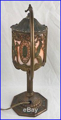 Antique Art Deco Winged Griffin Indian Statue Figural Old Slag Glass Lamp WORKS