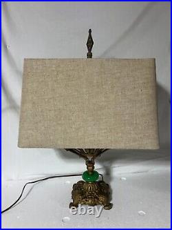 Antique Art Deco green glass agate candelabra table lamp two arm light