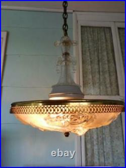 Antique Art Deco hanging chandelier light lamp fixture vintage old glass bedroom