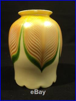 Antique Art Glass 4.75 Lamp Shade, Pulled Feather Design, Steuben/quezal (#1)
