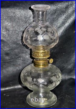 Antique Art Glass French Baccarat Victorian One Flower Miniature Oil Lamp Mint