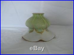 Antique Art Glass Lamp Shade, Pulled Feather And Gold Iridescent Design