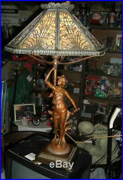 Antique Art Nouveau 1900's Miller Lamp Co. FIGURAL 8-Panel Slag Glass Lamp