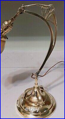 Antique Art Nouveau Adjustable Brass Desk Lamp Quezal