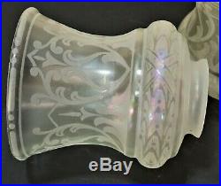 Antique Art Nouveau Art Deco Victorian Acid Etched Iridescent Glass Lamp Shades