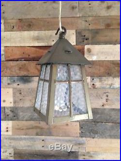 Antique Art Nouveau / Arts & Crafts Brass & Glass Lantern Lamp Porch Hall Light
