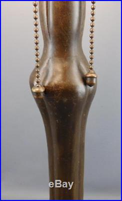 Antique Art Nouveau Bronzed Handel Slag Glass Lamp Base Original Acorn Pulls