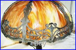 Antique Art Nouveau Caramel Slag Glass 6 Panel Table Lamp Tiffany Style Lamp