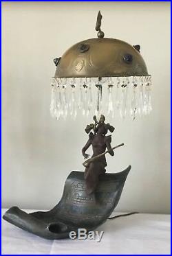 Antique Art Nouveau Chunk Glass Jeweled Shade Fairy Musical French Figural Lamp