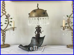 Antique Art Nouveau Chunk Glass Jeweled Shade Fairy Musical French Figural Lamp