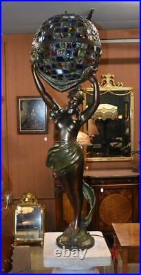 Antique Art Nouveau Figural Nude Stained Glass Newel Post Lamp 52