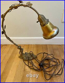 Antique Art Nouveau Floral Iron Table Lamp with Aurene Glass Shade