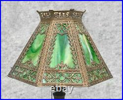 Antique Art Nouveau Green Slag Glass Table Lamp