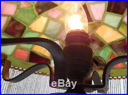 Antique Art Nouveau Hammered Copper Mosaic Stained Glass Lamp Tiffany Style