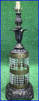 Antique Art Nouveau Lamp Large Glass Beaded Ornate Cast 1900s Fast Free Shippin