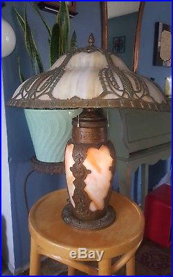 Antique Art Nouveau Lamp Slag Glass Shade Handel Tiffany Era for Repair