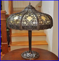 Antique Art Nouveau Large 20 Panel Slag Glass Lamp Bradley Hubbard Arts & Crafts