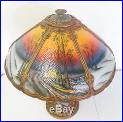 Antique Art Nouveau Pittsburgh Reverse Painted Glass Table Lamp withLight Up Base