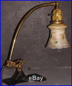 Antique Art Nouveau Pullman Bracket Lamp Piano Lustre Art Glass Threaded Shade
