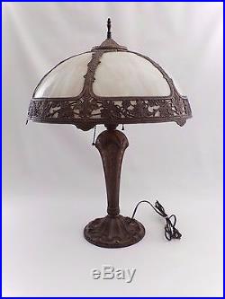 Antique Art Nouveau Salem Brothers 18 Table Lamp Carmel Slag Glass Shade