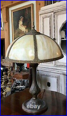 Antique Art Nouveau Salem Brothers Bent Slag Glass Lamp