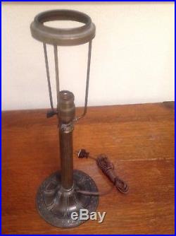 Antique Art Nouveau Slag Glass Six Curved Panel Electric Table Lamp