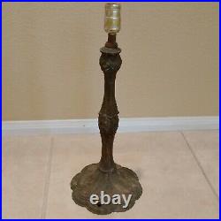 Antique Art Nouveau Table Lamp Base For Stained Glass Shade Floral 28 Tall