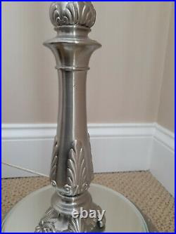 Antique Art Nouveau Torchiere Floor Lamp with Etched Glass Pipe