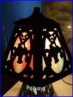 Antique Art Nouveau Victorian Slag Glass Cast Metal Boudoir Lamp 13 Read