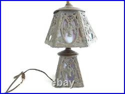 Antique Art Nouveau Victorian Slag Glass Cast Metal Boudoir Lamp 13 Read